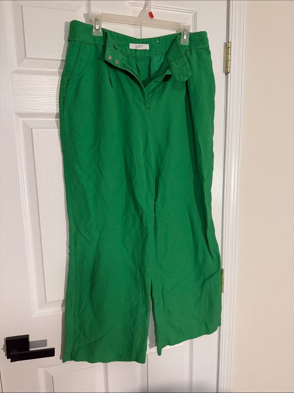 LOFT woman’s Solid Green Flat-Front linen pants
